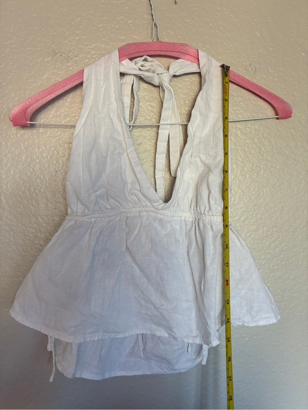 Linen-Blend Cotton On White Halter Peplum Tie-Back Babydoll Halter Tank Top Y2K - Picture 7 of 8
